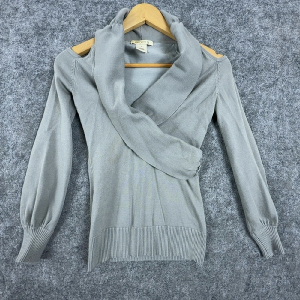 Arden B Sweater Women XS Grey Cold Shoulder Shawl Collar Knit Wrap Long Sleeve